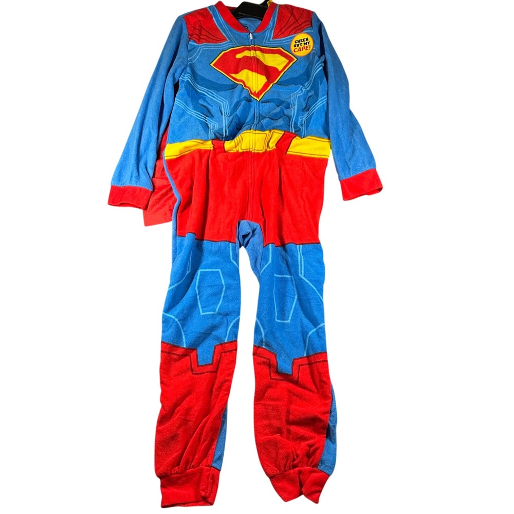 Superman Fleece Pajamas Boys L 10-12 Costume One Piece Flame Resistant NWT